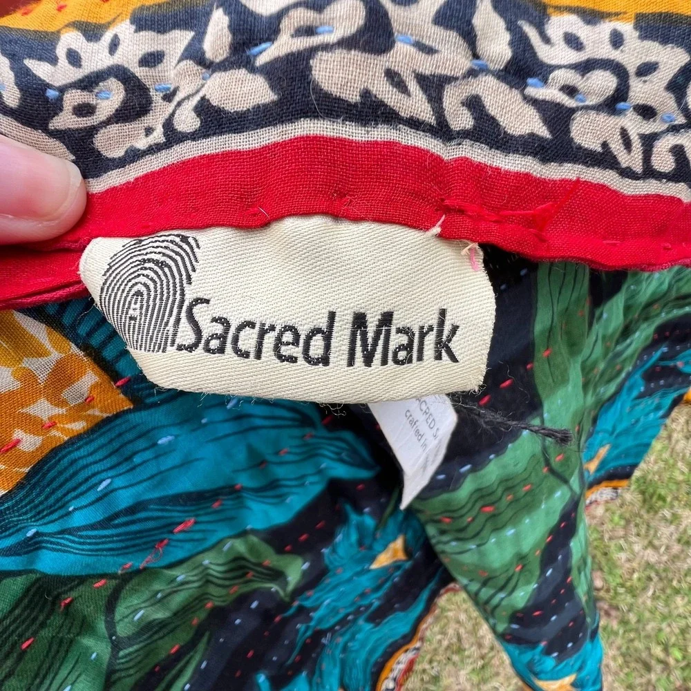 Sacred Sari Kantha Throw Handmade Bangladesh Floral Reversible Quilt 38x78
